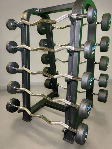 SFE Rubber Fixed EZ Curl Barbell SET 20LBs - 110LBs with Rack (New)